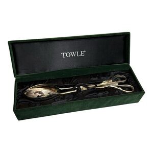 Towle Copenhagen Silver Plated Serving Tongs in Green Velvet Box
